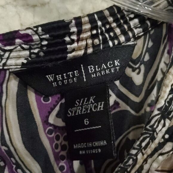 White House Black Market Women’s Black/Purple Silk Stretch Halter Neckline Sz 6 - Picture 2 of 16